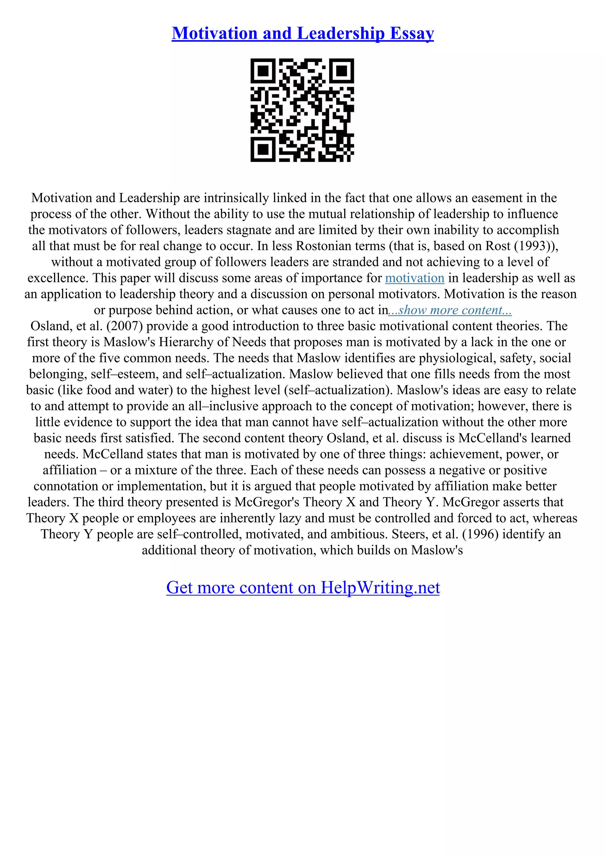 Motivation Essays Examples | PDF