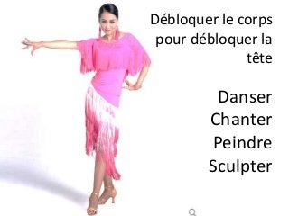 Débloquer le corps
pour débloquer la
tête
Danser
Chanter
Peindre
Sculpter
 