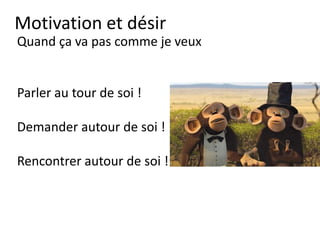 Motivation et désir
Oui suis-je bloqué ?
Travail Finances Relations
Famille Santé Mental
Aisance
sociale
Émotions Spiritualité
Caractère Contribution Fun
 