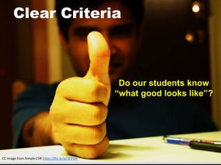 Clear Criteria
Do our students know
“what good looks like”?
CC image from Simply CVR https://flic.kr/p/3EPVar
 