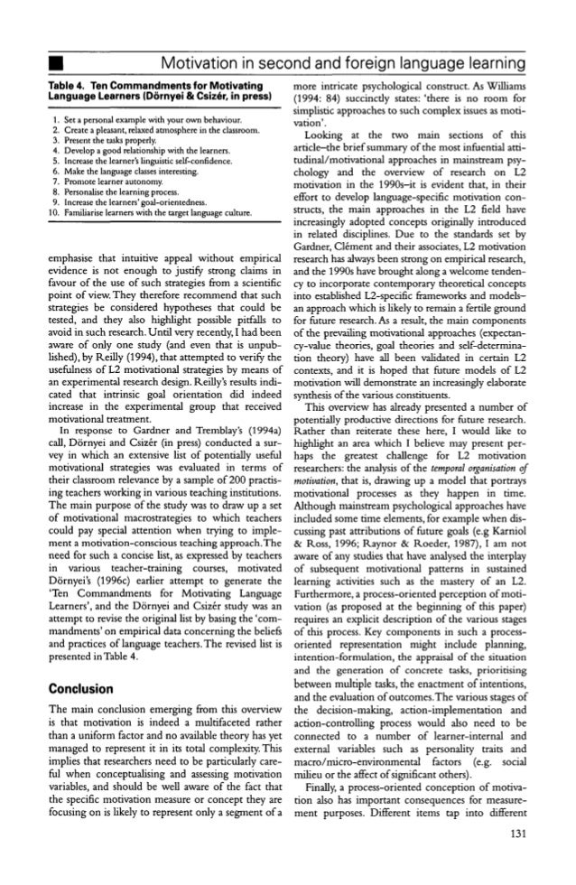 Motivation in second and foreign language learning zolt'n dornyei