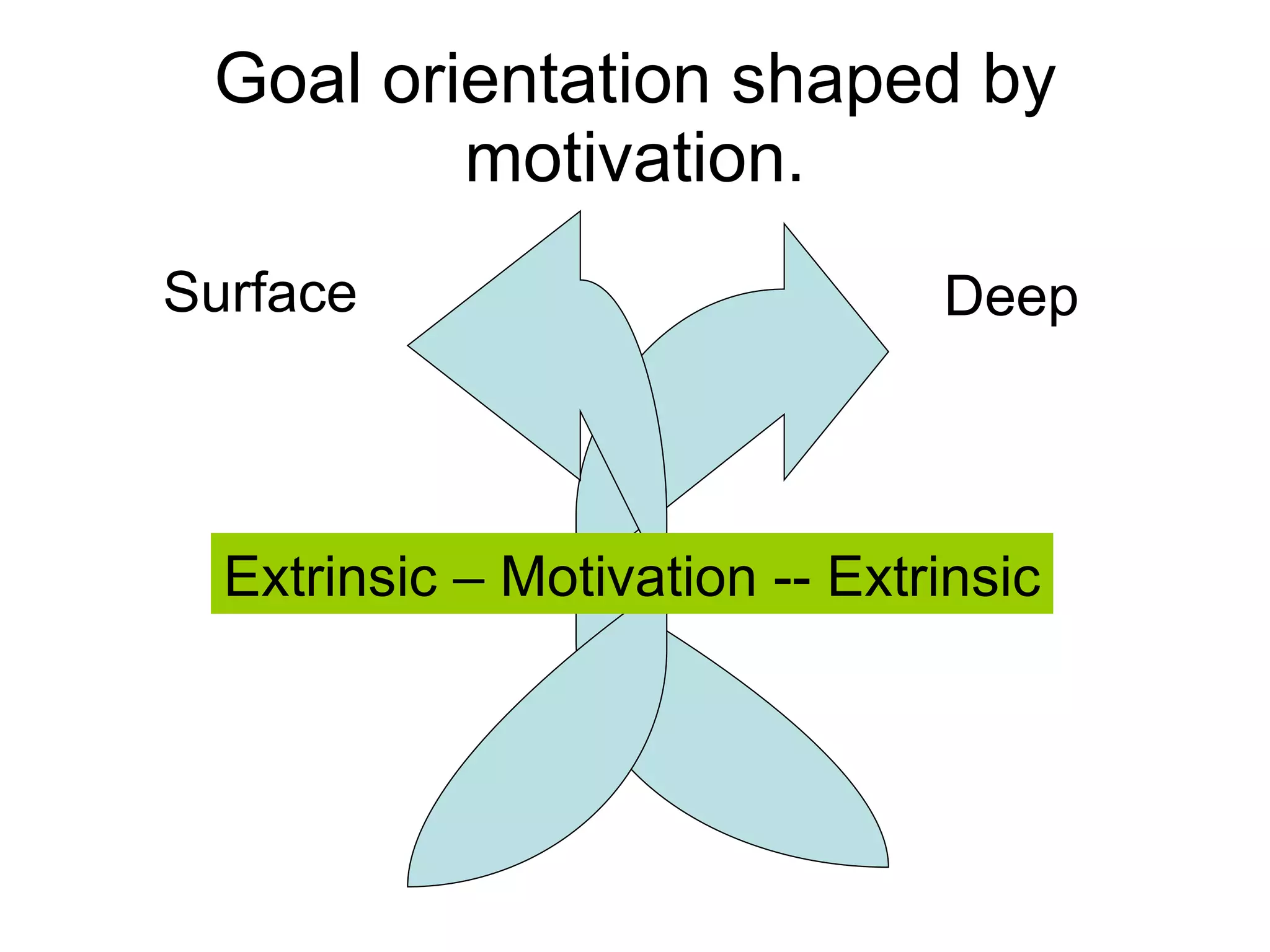 Goal orientation shaped by motivation. Surface Deep Extrinsic – Motivation -- Extrinsic 
