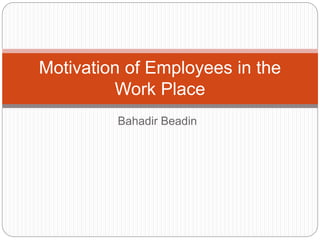 Bahadir Beadin
Motivation of Employees in the
Work Place
 