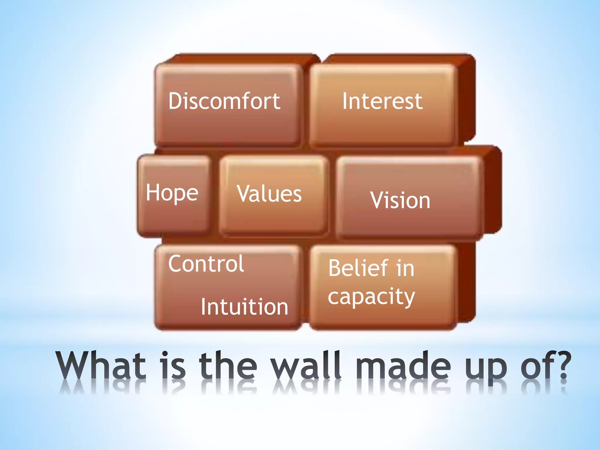 Interest 
Discomfort 
Hope Vision 
Belief in 
Values 
Control 
Intuition capacity 
 