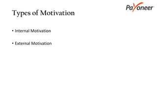Types of Motivation
• Internal Motivation
• External Motivation
 