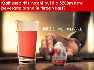 Kraft used this insight build a $200m new 
beverage brand in three years? 
http://www.chicagonow.com/marketing-strategist/2013/02/krafts-breakthrough-innovation-with-mio-marketing-to-millennials/ 
 