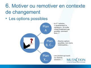 6. Motiver ou remotiver en contexte
de changement
• Les options possibles
 
