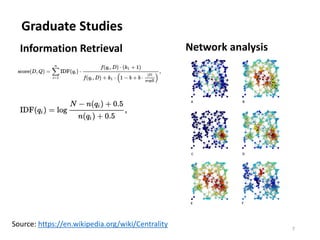 Graduate Studies
7
Information Retrieval Network analysis
Source: https://en.wikipedia.org/wiki/Centrality
 