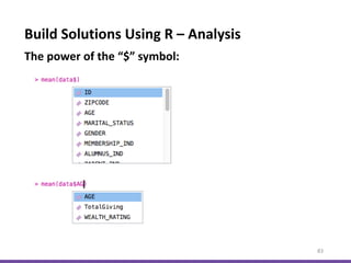 Build Solutions Using R – Analysis
83
The power of the “$” symbol:
 