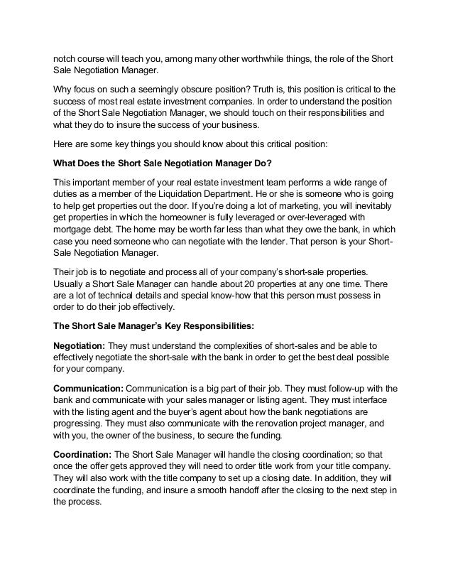 short sales negotiator