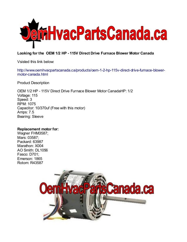 OEM 1/2 HP 115V Direct Drive Furnace Blower Motor Canada http//www