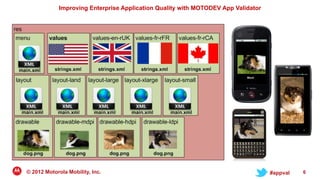Improving Enterprise Application Quality with MOTODEV App Validator




© 2012 Motorola Mobility, Inc.                                                     #appval   6
 