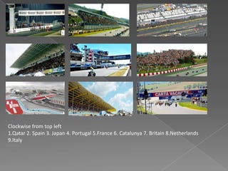 Clockwise from top left
1.Qatar 2. Spain 3. Japan 4. Portugal 5.France 6. Catalunya 7. Britain 8.Netherlands
9.Italy
 