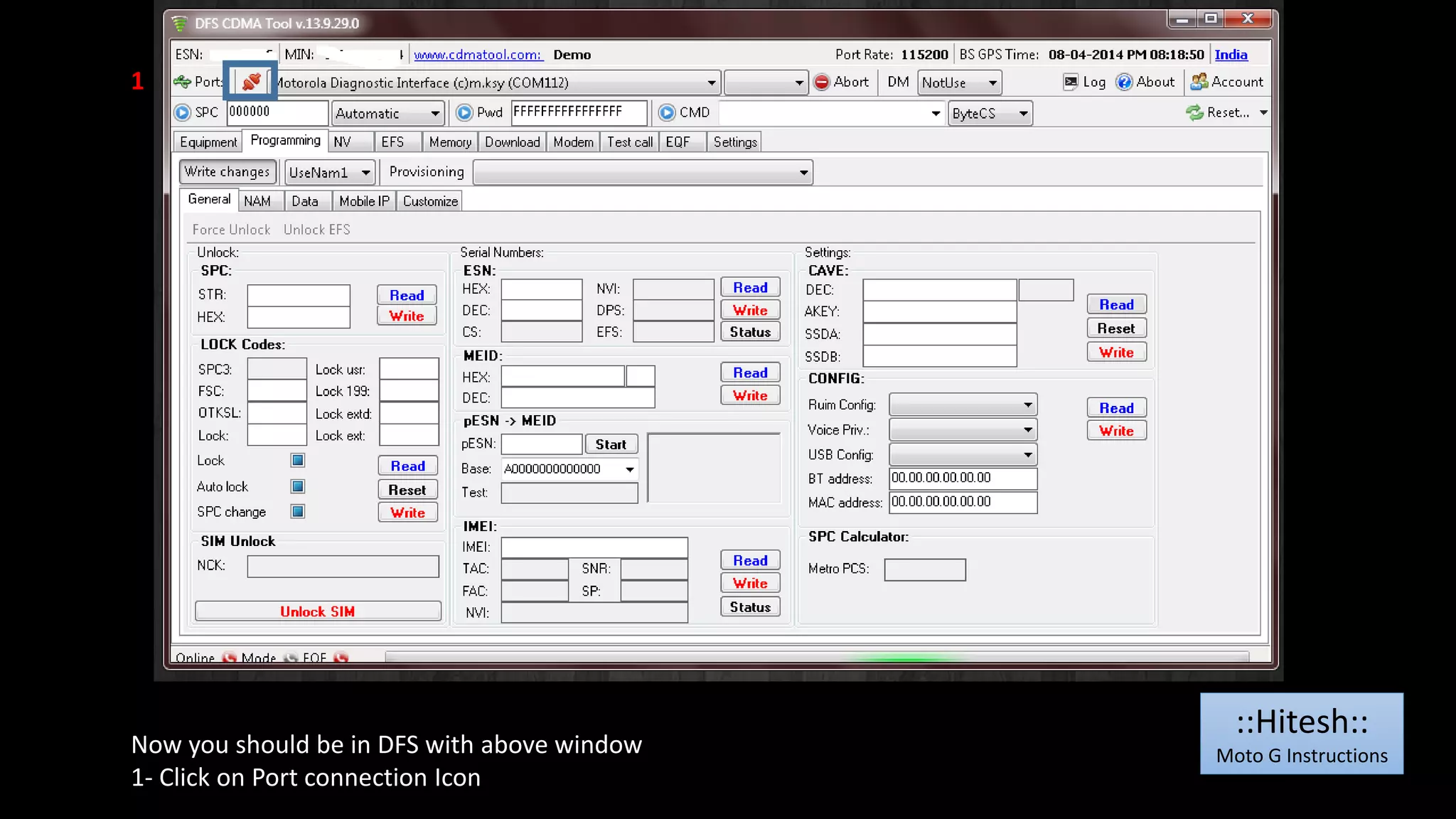 1 
Now you should be in DFS with above window 
1- Click on Port connection Icon 
::Hitesh:: 
Moto G Instructions 
 