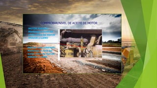 COMPROBAR/NIVEL DE ACEITE DE MOTOR
MOTOR PARADO:
Mantenga el nivel del
aceite entre las marcas
ANADIR y LLENO
MOTOR FUNCIONANDO:
Mantenga el nivel del
aceite entre las marcas
ANADIR y LLENO
 