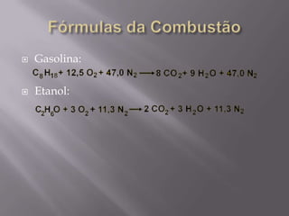 Fórmulas da CombustãoGasolina:Etanol: