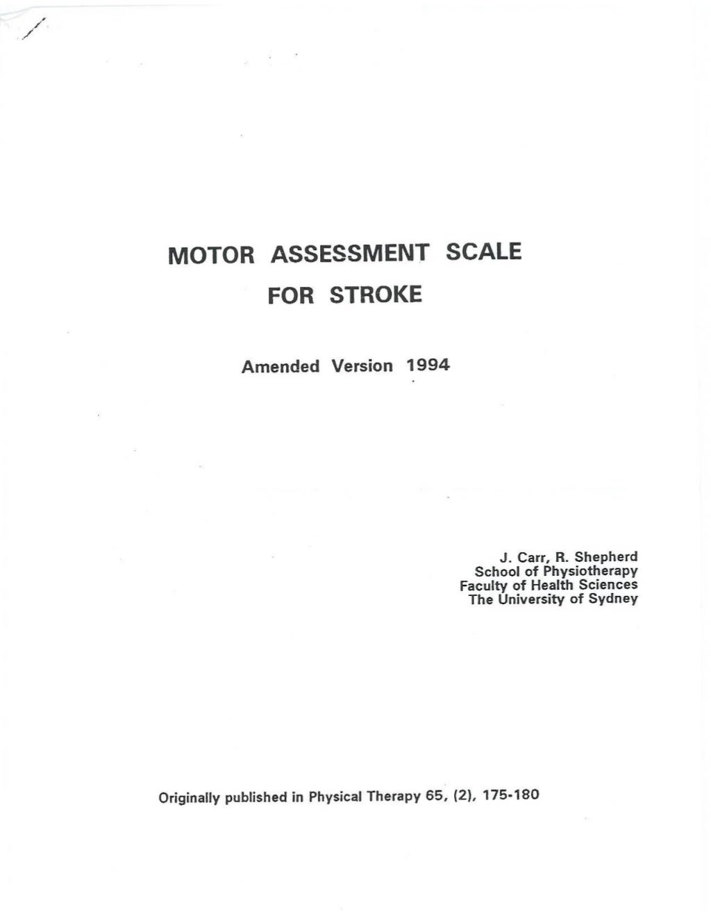Motor assessment scale testing form
