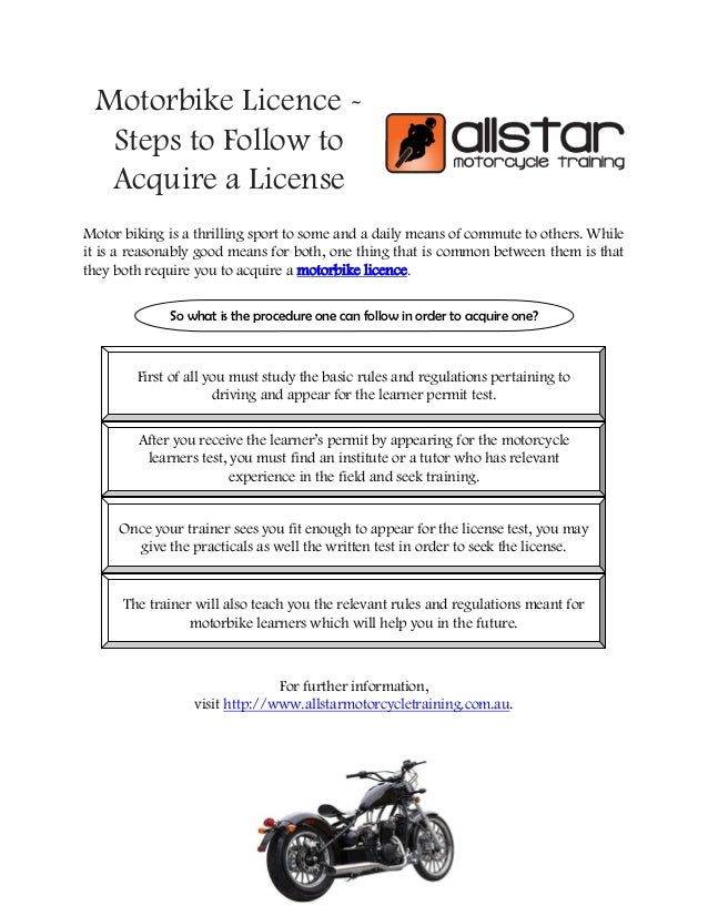 Motorbike licence steps to follow to acquire a license