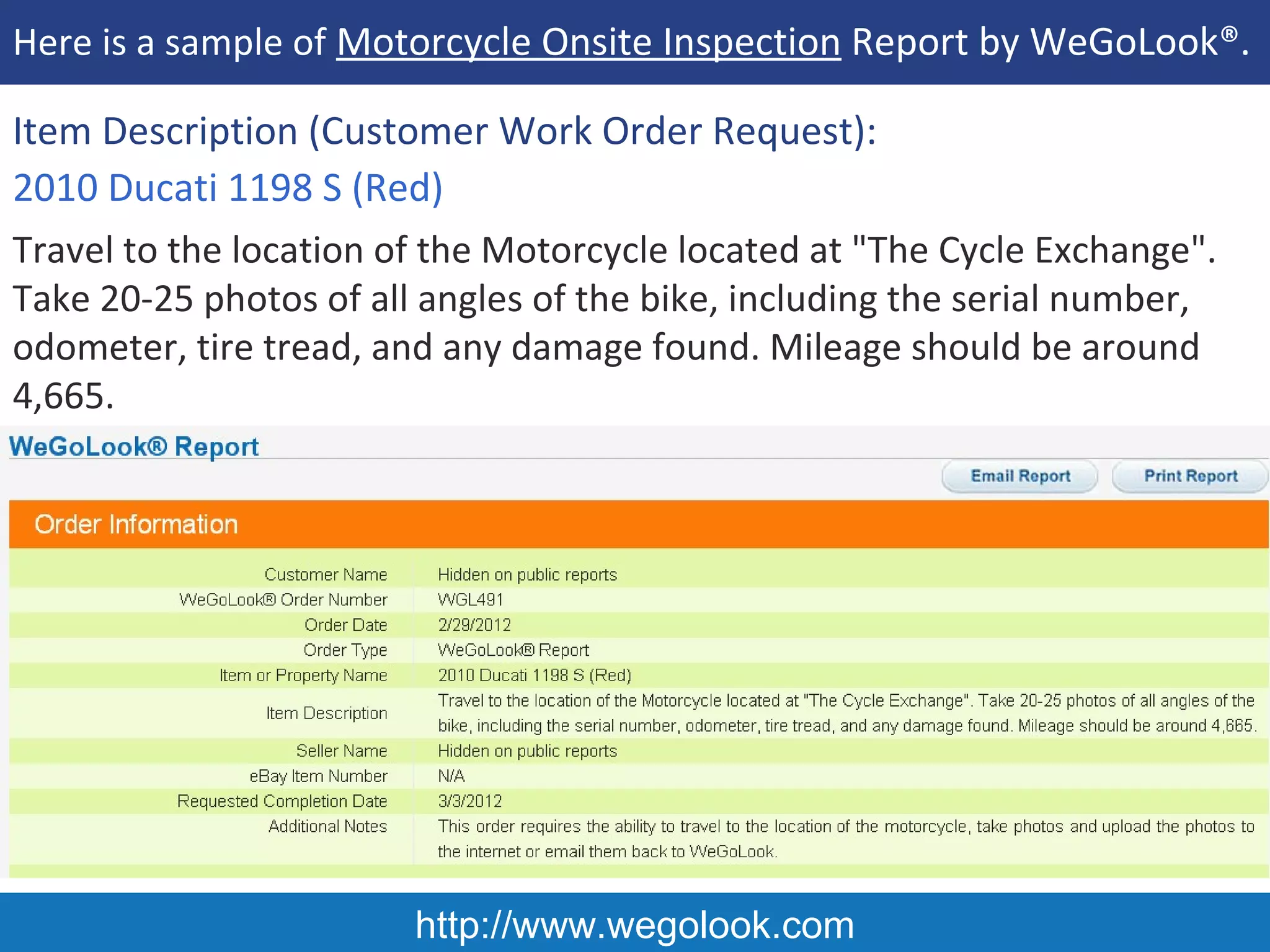 Onsite Motorcycle Inspection and Verification - Sample Report | PPT