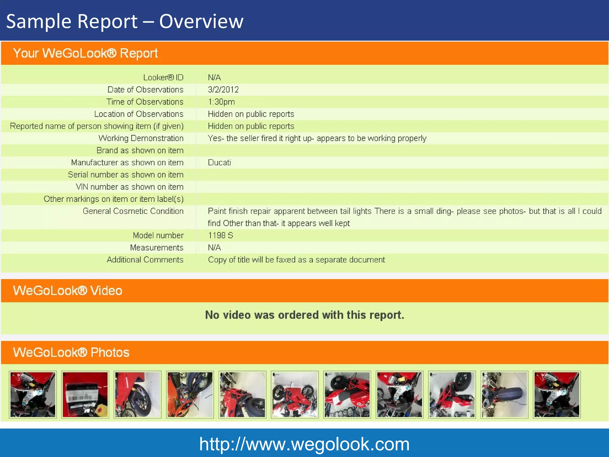 Onsite Motorcycle Inspection and Verification - Sample Report | PPT