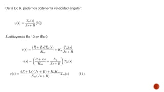De la Ec 6, podemos obtener la velocidad angular:
Sustituyendo Ec 10 en Ec 9:
 