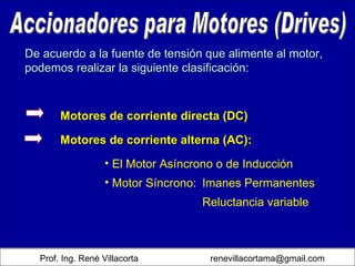 Accionadores para Motores (Drives) ,[object Object],[object Object],[object Object],[object Object],[object Object],[object Object],Prof. Ing. René Villacorta  [email_address] 