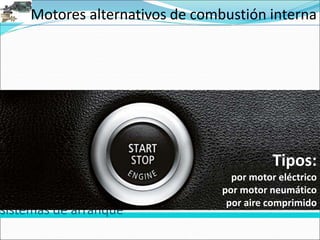 Motores alternativos de combustión interna
sistemas de arranque
Tipos:
por motor eléctrico
por motor neumático
por aire comprimido
 
