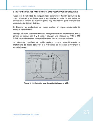 MOTORESDE FASE PARTIDA
UNIVERSIDAD NACIONALDEL CALLAO
25
9.- MOTORES DE FASE PARTIDA PARA DOS VELOCIDADES DE REGIMEN
Puest...