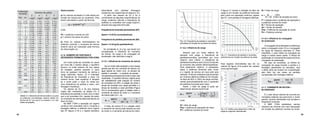 24 25
Fig. 4.6. Frequência de partidas e reversões
permitidas em função do momento de inércia.
4.1.6.2. Influência da carga
Sempre que um motor elétrico for
operado com carga, a frequência de
partidas/reversões permitidas por hora
(Zperm) será inferior à frequência de
partidas/reversõesavazio(ZaouZo)devido
ao aumento das perdas eletromagnéticas.
Para determinar (Zperm), é necessário
saber a potência fornecida pelo motor
e o regime de serviço em que este será
utilizado. Pode-se considerar que as perdas
em motores elétricos trifásicos de indução,
na faixa de 50% a 150% da carga nominal,
variam aproximadamente com o quadrado
da potência fornecida pelo motor.
Assim, o fator de carga kl pode ser
determinado através da fórmula:
onde:
Kl = fator de carga
Pop = potência de operação de motor
Pn = potência nominal do motor
A figura 4.7 mostra a variação do fator de
carga kl em função da potência fornecida
pelo motor em operação contínua, regime
tipo S7, com partidas e frenagens elétricas.
Fig. 4.7. Frequência de partidas e reversões
permissíveis em função da potência de saída.
Para regimes intermitentes tipo S4, os
valores da figura (4.8) podem ser usados
como aproximação.
Fig. 4.8. Gráfico para determinar o fator de
carga em regimes intermitentes.
Kl = Fator de carga
tr =
P = relação entre a potência de operação e
a potência nominal do motor
tb = Tempo de operação
tst = Tempo de parada
Pop = Potência de operação do motor
Pn = Potência nominal
tb
tb + tst (Fator de duração do ciclo)
. 100%
4.1.6.3. Influência do conjugado
de aceleração
O conjugado de aceleração é a diferença
entre o conjugado motor Cm e o conjugado
de carga da máquina acionada Cl. Para
simplificar, o valor médio do conjugado de
carga é muitas vezes usado. O tempo de
aceleração é inversamente proporcional ao
conjugado de aceleração.
No caso de reversões, os efeitos do
conjugado de carga durante a partida e a
frenagem geralmente se cancelam, mas
o efeito deve ser levado em consideração
pelo fator Kg nos casos de partidas
comparadas sem frenagem elétrica.
4.1.7. CORRENTE DE ROTOR –
BLOQUEADO
É o valor eficaz máximo da corrente em
condições estáveis que percorrem o motor
parado, quando alimentado sob tensões e
frequência nominais.
A NBR 17094 estabelece valores
máximos de corrente com rotor bloqueado
em função da potência nominal do motor.
Tabela 4.2. Momento de inércia externo (J) para
as potências normalizadas (valores dados em
termos de mr², em que m é a massa e r é o raio
médio de giração).
Observações:
a) Os valores da tabela 4.2 são dados em
função de massa-raio ao quadrado. Eles
foram calculados a partir da fórmula:
onde,
Pn = potência nominal em kW
p = número de pares de pólos
b) Para os valores intermediários de
potência nominal, o momento de inércia
externo deve ser calculado pela fórmula
da observação (a).
4.1.6. NÚMERO DE PARTIDAS E
REVERSÕES PERMISSÍVEIS POR HORA
Um motor pode ser revertido Zo vezes
por hora até o mesmo atingir o equilíbrio
térmico no limite máximo de sua classe
de isolação, quando operado a vazio
(livre de qualquer momento de inércia e
carga externas). Assim, Zo é chamado
de frequência de reversões a vazio. Da
mesma forma, este equilíbrio é atingido
se o motor partir a vazio Za vezes por
hora (frequência de partida a vazio, com
frenagem mecânica).
Os valores de Zo e Za dos motores
Voges são mostrados na tabela 4.5. A
frequência de partidas a vazio (Za) é maior
que a de reversões (Zo), apesar de existir
um momento de inércia adicional devido ao
disco do freio.
Na NBR 17094 a operação em regime
contínuo com reversões, isto é, incluindo a
frenagem elétrica, é definida como regime
tipo S7 (figura 4.15) e o regime periódico
intermitente com partidas (frenagem
mecânica) com regime tipo S4 (figura 4.12).
A partir dos valores de Zo e Za e
conhecendo-se algumas características da
carga, podemos calcular a frequência de
partidas ou reversões com carga (Zperm.)
através das seguintes fórmulas:
Frequência de reversões permissíveis (S7):
Zperm = ki.Kl.Zo (reversões/hora)
Frequência de partidas permissíveis (S4):
Zperm = ki.kl.kg.Za (partidas/hora)
As constantes ki, kl e kg, que levam em
consideração a influência do momento
de inércia, da carga e do conjugado de
aceleração, são descritas a seguir:
4.1.6.1. Influência do momento de inércia
Se um motor está acoplado a uma massa
girante que tem um momento de inércia (Jc)
igual àquele do motor (Jm), os tempos de
partida e reversão – e portanto as perdas –
comparadosaostemposdomotoravazio,são
duplicados. O equilíbrio térmico original pode
ser restabelecido pela redução do número
de reversões em 50%. A relação (ki) entre o
tempo de reversão com carga permitido e o
tempo de reversão a vazio permitido (Figura
4.6) é normalmente igual à relação entre o
momento de inércia do motor e o momento
de inércia total (Jm + Jc):
O fator de inércia FI é a relação entre
o momento de inércia total referido ao eixo
do motor e o momento de inércia do motor.
 