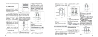 28 29
carga constante e um período de repouso
e desenergizado, sendo tais períodos
demasiadamente curtos para ser atingido
o equilíbrio térmico em um único ciclo de
regime.
Fig. 4.12.
t = partida
t = funcionamento em carga constante
t = repouso
θ máx = temperatura máxima atingida
durante o ciclo
E. Regime Intermitente Periódico com
Frenagem Elétrica (S5)
Sequência de ciclos de regime idênticos,
cada qual consistindo de um período de
partida, um período de funcionamento a
carga constante, um período de frenagem
elétrica rápida e um período de repouso
e desenergizado, sendo tais períodos
demasiadamente curtos para ser atingido
o equilíbrio térmico em um único ciclo de
regime.
Fig. 4.13.
t = partida
t = funcionamento em carga constante
t = frenagem elétrica
t = repouso
θ máx = temperatura máxima atingida
durante o ciclo
F. Regime de Funcionamento Contínuo
com Carga Intermitente (S6)
Sequênciadeciclosderegimeidênticos,
cada qual consistindo de um período de
funcionamento e carga constante e um
período de funcionamento em vazio, sendo
tais períodos demasiadamente curtos
para ser atingido o equilíbrio térmico em
um único ciclo de regime.
t = funcionamento em carga constante
t = funcionamento em vazio
θ máx = temperatura máxima atingida
durante o ciclo
N
D
R
N
D
R
F
N
V
Fig. 4.14.
G. Regime de Funcionamento Contínuo
com Frenagem Elétrica (S7)
Sequência de ciclos de regime idênticos,
cada qual consistindo de um período de
partida, um período de funcionamento a carga
constante e um período de frenagem elétrica,
sendo tais períodos demasiadamente curtos
para ser atingido o equilíbrio térmico em um
único ciclo de regime.
Fig. 4.15.
4.2. CARACTERÍSTICAS DE OPERAÇÃO
4.2.1. REGIME DE SERVIÇO
É o regime ao qual o motor é submetido
quando em funcionamento, abrangendo
os intervalos a vazio, em repouso e
desenergizado, bem como as suas durações
e a sua sequência no tempo.
Normalmente os motores são projetados
para operarem em regime contínuo.
A norma brasileira prescreve que a
indicação do regime do motor deve ser
feita pelo comprador, da forma mais exata
possível. Nos casos em que a carga
não varia ou nos quais varia de forma
previsível, o regime poderá ser indicado
numericamente ou por meio de gráficos
que representem a variação em função do
tempo das grandezas variáveis. Quando
a sequência real dos valores no tempo for
indeterminada, deverá ser indicada uma
sequência fictícia não menos severa que
a real, ou escolhido um dos regimes tipo
relacionados em 4.2.1.1.
4.2.1.1. Regimes Padronizados
Os regimes tipo e os símbolos alfa-
numéricos a eles atribuídos são indicados a
seguir:
A. Regime Contínuo (S1)
Funcionamento em carga constante,
com duração suficiente para ser atingido o
equilíbrio térmico.
Fig. 4.9.
t = funcionamento em carga constante
máx. = temperatura máxima atingida
B. Regime de Tempo Limitado (S2)
Funcionamento em carga constante
com duração insuficiente para ser atingido
o equilíbrio térmico, seguido de um período
de repouso e desenergizado, de duração
suficiente para restabelecer a igualdade de
temperatura com o meio refrigerante.
Fig. 4.10.
t = funcionamento em carga constante
θ máx. = temperatura máxima atingida
durante o ciclo
C. Regime Intermitente Periódico (S3)
Sequência de ciclos de regime
idênticos, cada qual incluindo um período
de funcionamento a carga constante e um
período de repouso e desenergizado, sendo
tais períodos demasiadamente curtos para
ser atingido o equilíbrio térmico durante
um ciclo de regime e no qual a corrente
de partida não afeta significativamente a
elevação de temperatura.
Fig. 4.11.
t = funcionamento em carga constante
t = repouso
θ máx = temperatura máxima atingida
durante o ciclo.
D. Regime Intermitente Periódico com
Partida (S4)
Sequência de ciclos de regime idênticos,
cada qual consistindo de um período de
partida, um período de funcionamento a
N
N
N
R
 