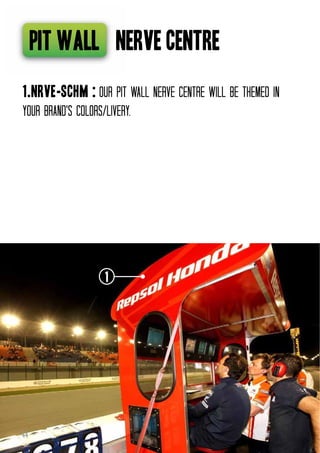 pit wall nerve centre
1.nrve-schm : our pit wall nerve centre will be themed in
your brand’S colors/livery.

1

44

 