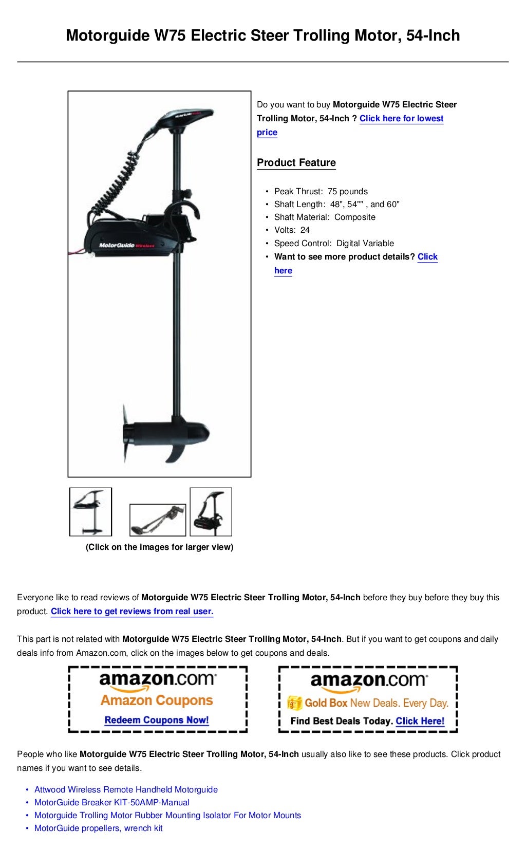 w75 electric steer trolling motor, 54 inch