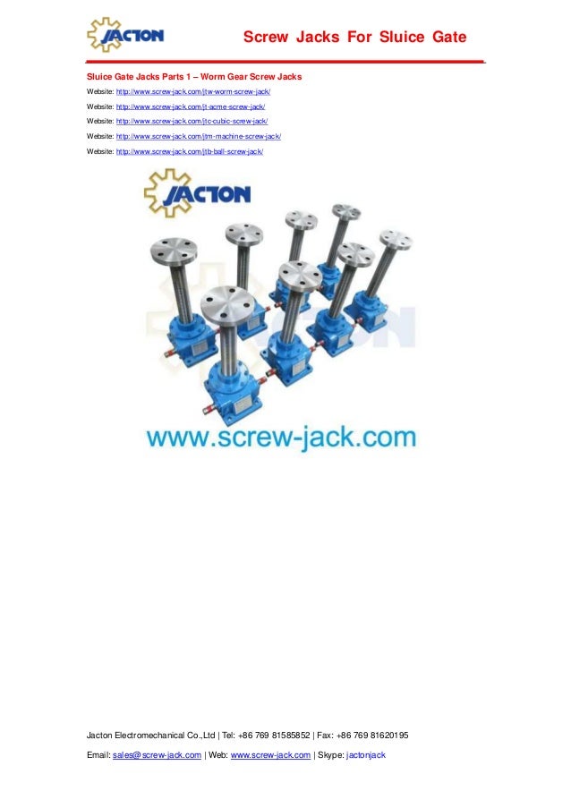 Motorized screw jack hoisting sluice gates, worm gear screw jack