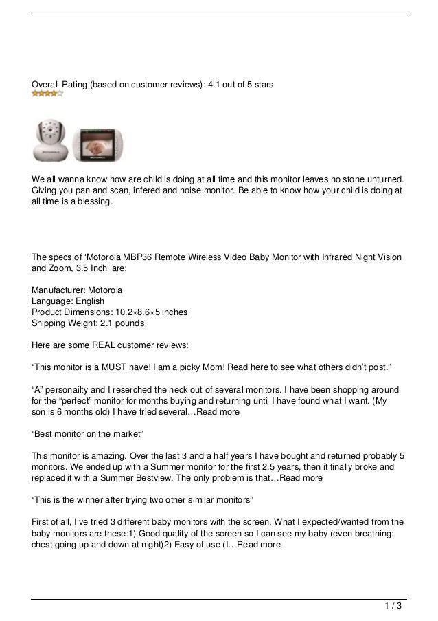 motorola mbp36 remote wireless video baby monitor