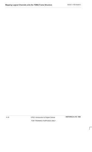 ISSUE 5 REVISION 5
Mapping Logical Channels onto the TDMA Frame Structure
EMOTOROLA LTD. 1999
CP02: Introduction to Digital Cellular
FOR TRAINING PURPOSES ONLY
6–26
 