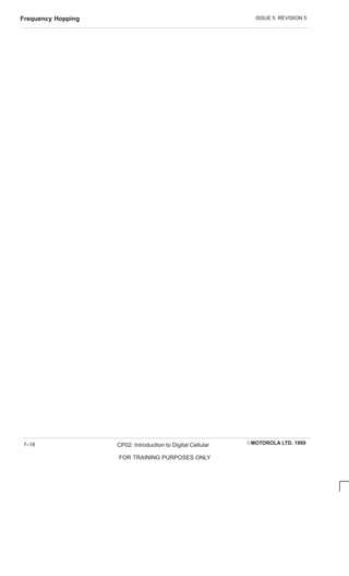 ISSUE 5 REVISION 5
Frequency Hopping
EMOTOROLA LTD. 1999
CP02: Introduction to Digital Cellular
FOR TRAINING PURPOSES ONLY
7–18
 