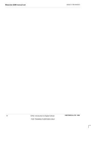 ISSUE 5 REVISION 5
Motorola GSM manual set
EMOTOROLA LTD. 1999
CP02: Introduction to Digital Cellular
FOR TRAINING PURPOSES ONLY
18
 