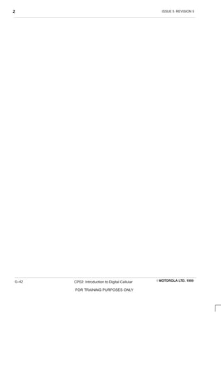 ISSUE 5 REVISION 5
Z
EMOTOROLA LTD. 1999
CP02: Introduction to Digital Cellular
FOR TRAINING PURPOSES ONLY
G–42
 