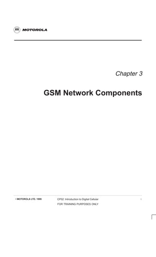 EMOTOROLA LTD. 1999 CP02: Introduction to Digital Cellular
FOR TRAINING PURPOSES ONLY
i
Chapter 3
GSM Network Components
 