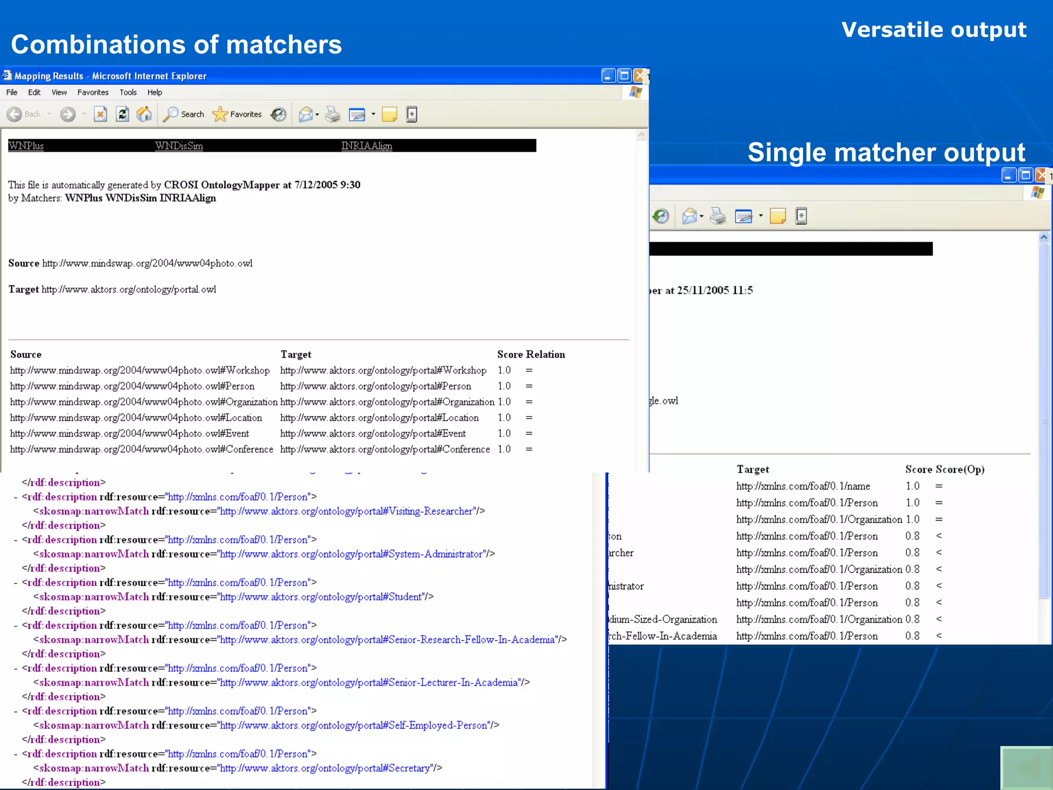 Versatile output Single matcher output SKOS output Combinations of matchers 