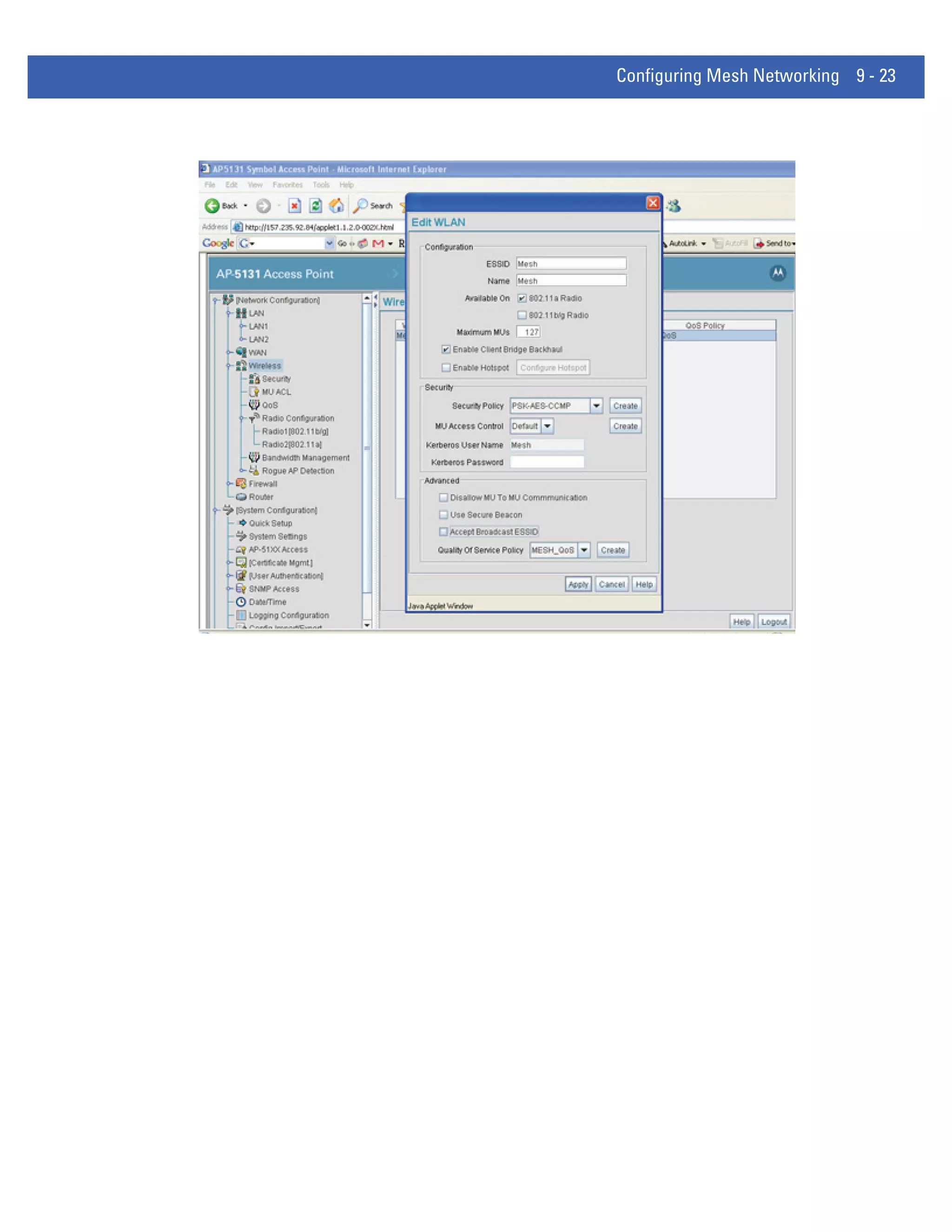Configuring Mesh Networking 9 - 23
 