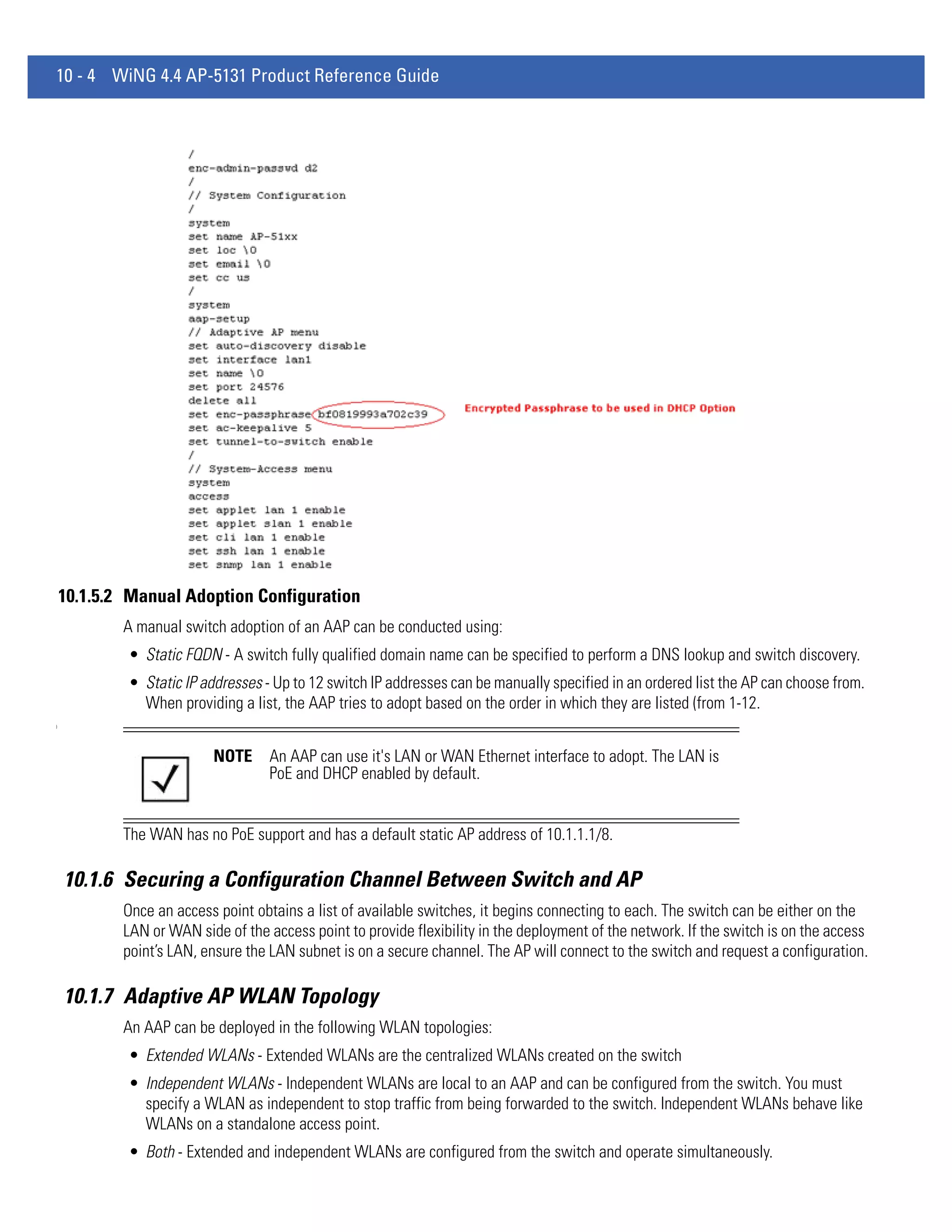 Motorola solutions wing 4.4 ap51xx access point product reference guide (part no. 72 e 157066-01 rev. a)