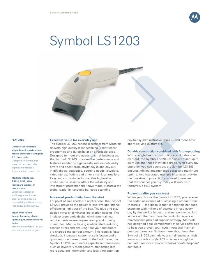 Motorola symbol ls1203 barcode scanner