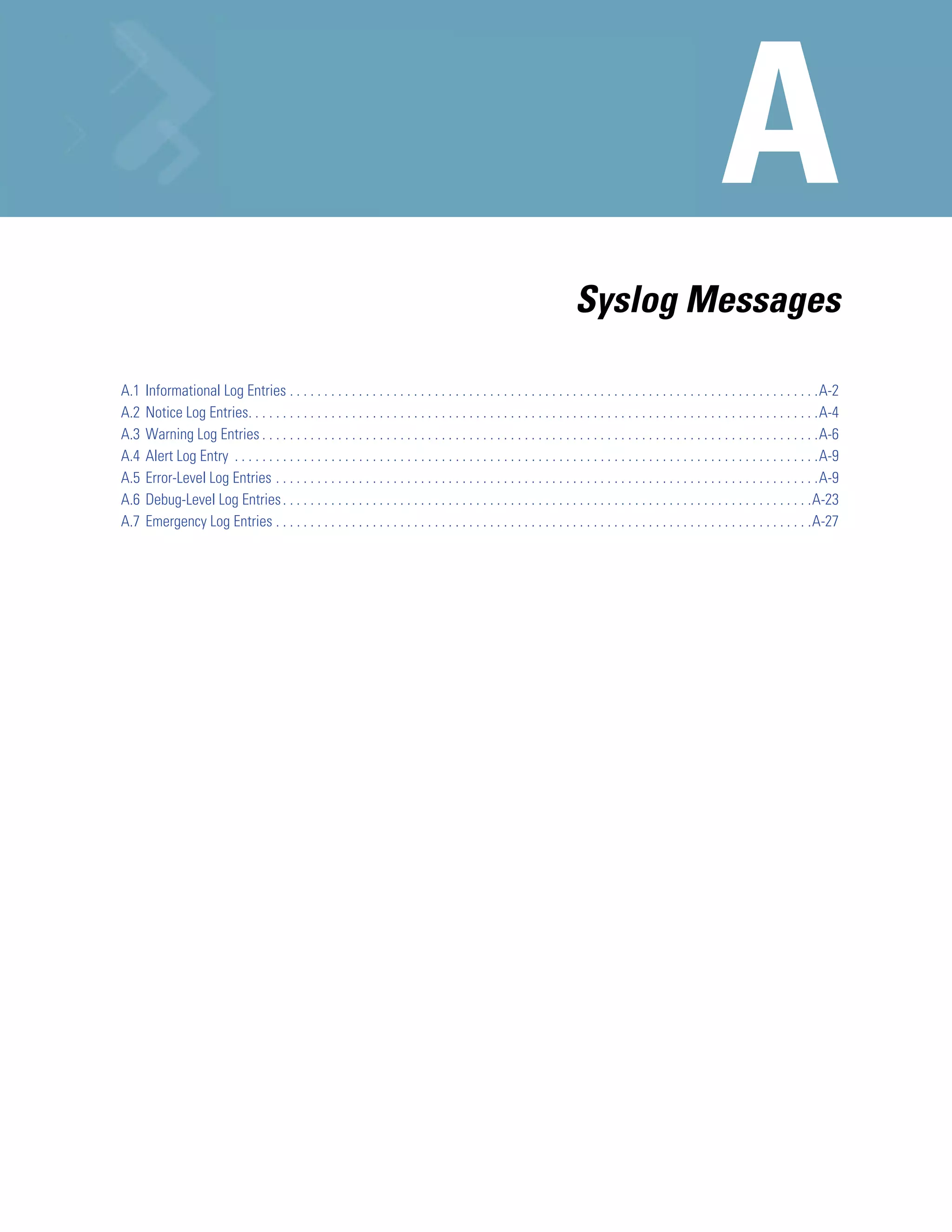 Syslog Messages

A.1   Informational Log Entries . . . . . . . . . . . . . . . . . . . . . . . . . . . . . . . . . . . . . . . . . . . . . . . . . . . . . . . . . . . . . . . . . . . . . . . . . . . . .A-2
A.2   Notice Log Entries. . . . . . . . . . . . . . . . . . . . . . . . . . . . . . . . . . . . . . . . . . . . . . . . . . . . . . . . . . . . . . . . . . . . . . . . . . . . . . . . . . .A-4
A.3   Warning Log Entries . . . . . . . . . . . . . . . . . . . . . . . . . . . . . . . . . . . . . . . . . . . . . . . . . . . . . . . . . . . . . . . . . . . . . . . . . . . . . . . . .A-6
A.4   Alert Log Entry . . . . . . . . . . . . . . . . . . . . . . . . . . . . . . . . . . . . . . . . . . . . . . . . . . . . . . . . . . . . . . . . . . . . . . . . . . . . . . . . . . . . .A-9
A.5   Error-Level Log Entries . . . . . . . . . . . . . . . . . . . . . . . . . . . . . . . . . . . . . . . . . . . . . . . . . . . . . . . . . . . . . . . . . . . . . . . . . . . . . . .A-9
A.6   Debug-Level Log Entries . . . . . . . . . . . . . . . . . . . . . . . . . . . . . . . . . . . . . . . . . . . . . . . . . . . . . . . . . . . . . . . . . . . . . . . . . . . . .A-23
A.7   Emergency Log Entries . . . . . . . . . . . . . . . . . . . . . . . . . . . . . . . . . . . . . . . . . . . . . . . . . . . . . . . . . . . . . . . . . . . . . . . . . . . . . .A-27
 