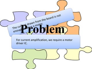 For current amplification, we require a motor
driver IC.
Problem
 