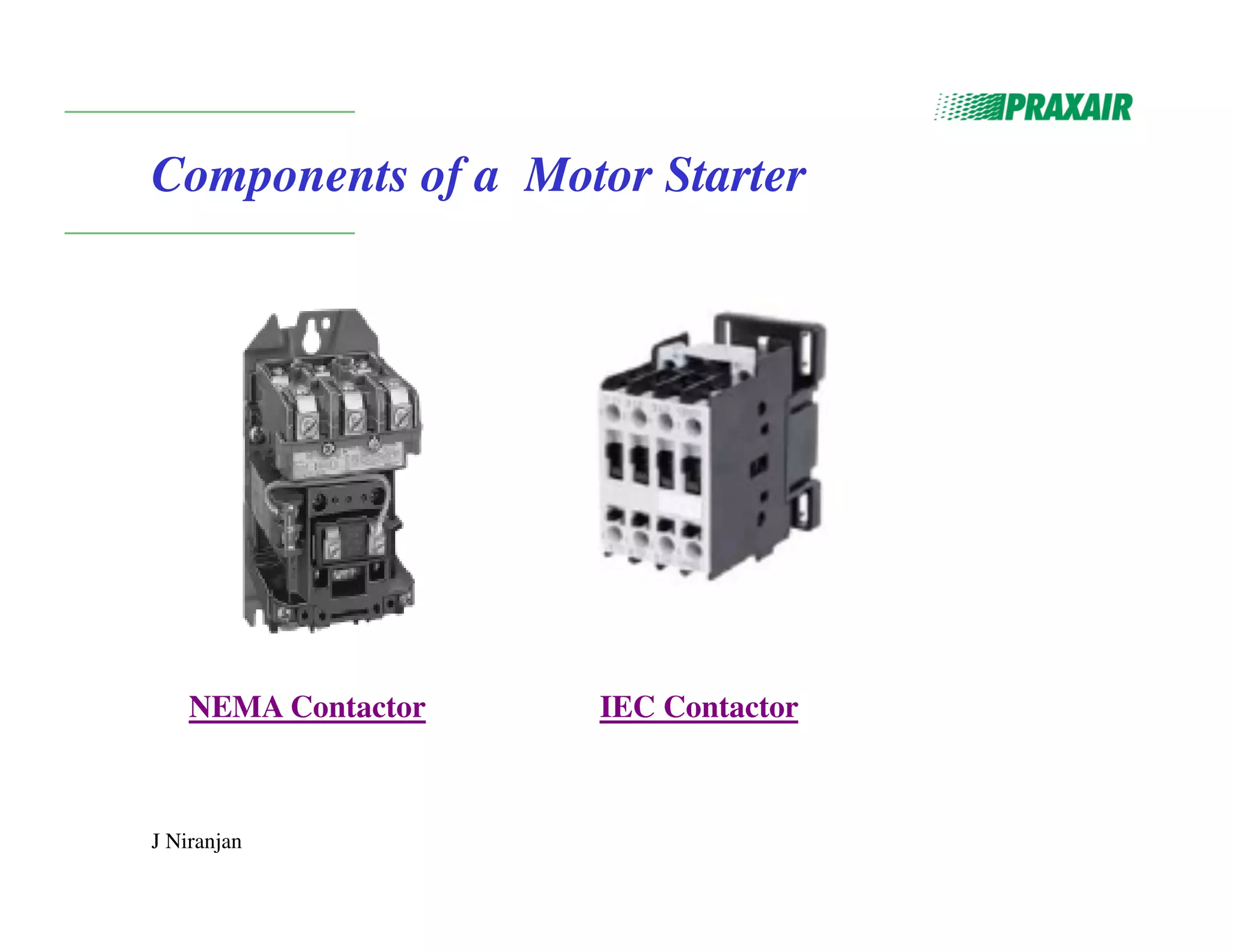 J Niranjan
Components of a Motor Starter
NEMA Contactor IEC Contactor
 