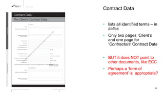 Contract Data
• lists all identified terms – in
italics
• Only two pages ’Client’s
and one page for
‘Contractors’ Contract Data
• BUT it does NOT point to
other documents, like ECC
• Perhaps a ‘form of
agreement’ is appropriate?
07/06/2022 Mott MacDonald | ECSC Introduction 26
 