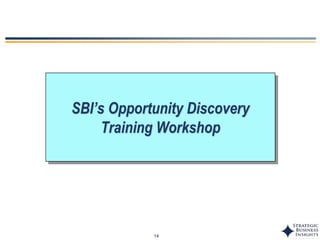 14
SBI’s Opportunity Discovery
Training Workshop
 