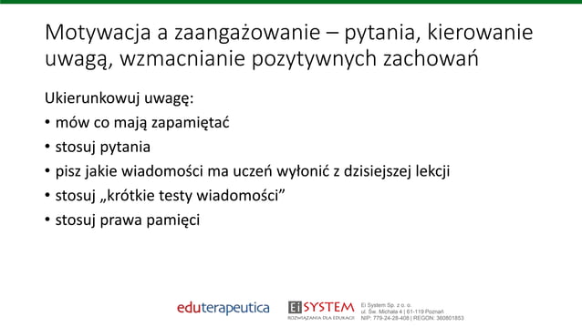 Motywowanie ucznia z problemami w nauce. Ei system | PPT