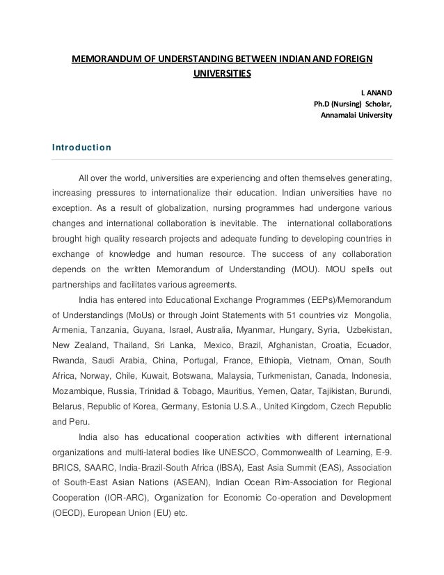 memorandum of understanding indian and foreign universities nursin